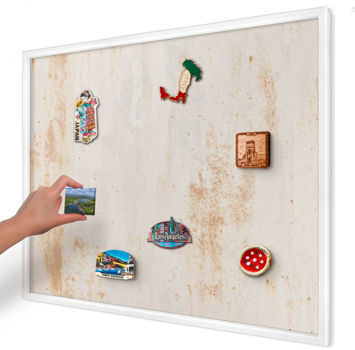Artprintcave Beige Magneetbord mit Witte Lijst - 80x60 cm - Roestige Textuur Magneetbord Voor Foto's - Industrieel/Loft Magneet Bord mit Frame - Texturen