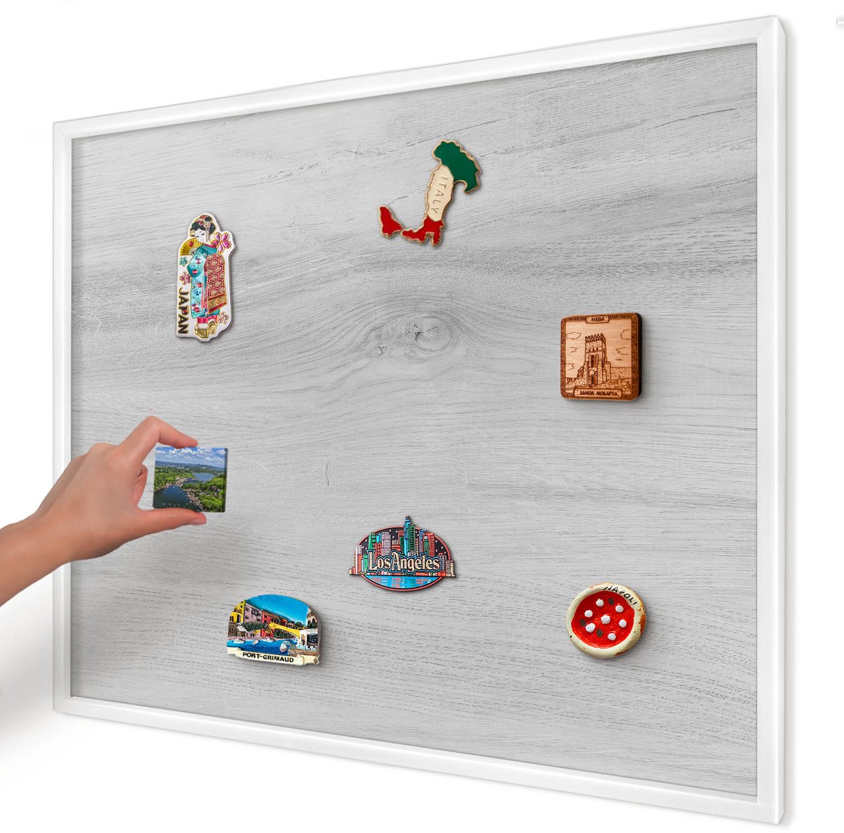 Artprintcave Grijs Magneetbord mit Witte Lijst - 80x60 cm - Houten Constructie Magnetisch Bord - Minimalist Magneetbord Voor Keuken - Texturen