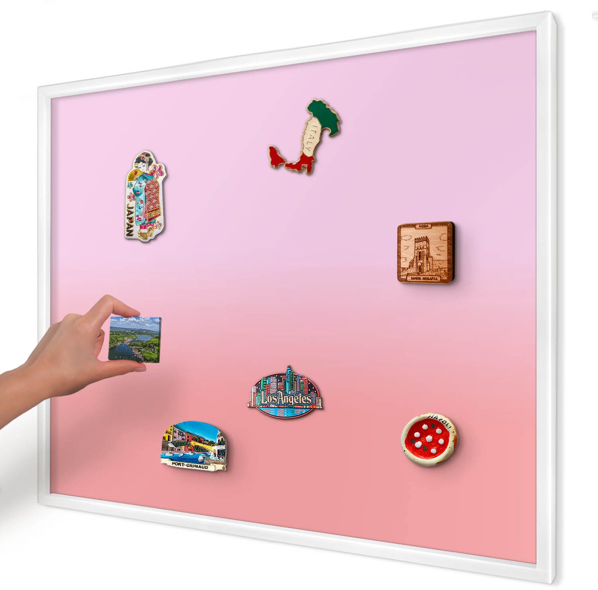 Artprintcave Roze Magneetbord mit Witte Lijst - 80x60 cm - Zachte Helling Magneetbord Voor Foto's - Minimalist Magneetbord Voor Keuken - Achtergronden En Patronen