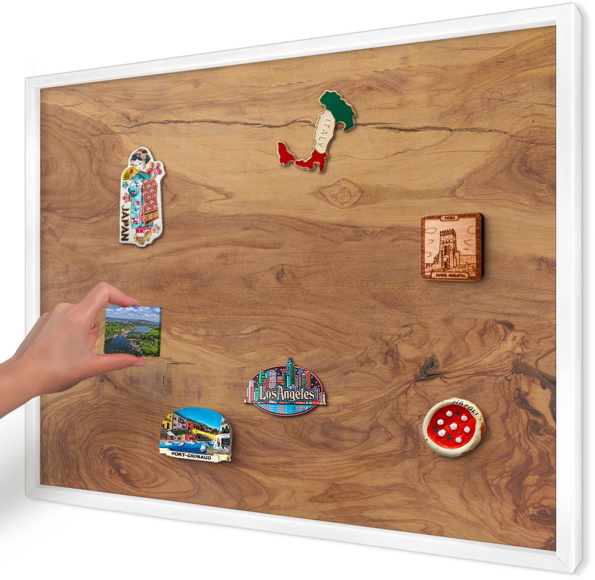 Artprintcave Bruin Magneetbord mit Witte Lijst - 70x50 cm - Natuurlijk Hout Magnetisch Bord Voor Magneten - Rustiek Magneet Bord mit Frame - Texturen