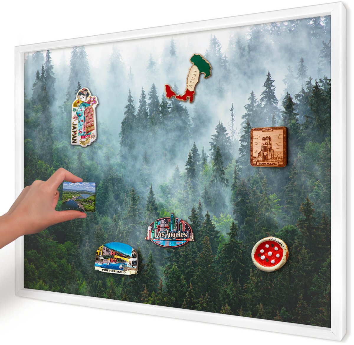 Artprintcave Groente Magneetbord mit Witte Lijst - 70x50 cm - Mysterieus Bos Wandbord Magnetisch - Fotografisch Magneetbord Voor Keuken - Landschappen