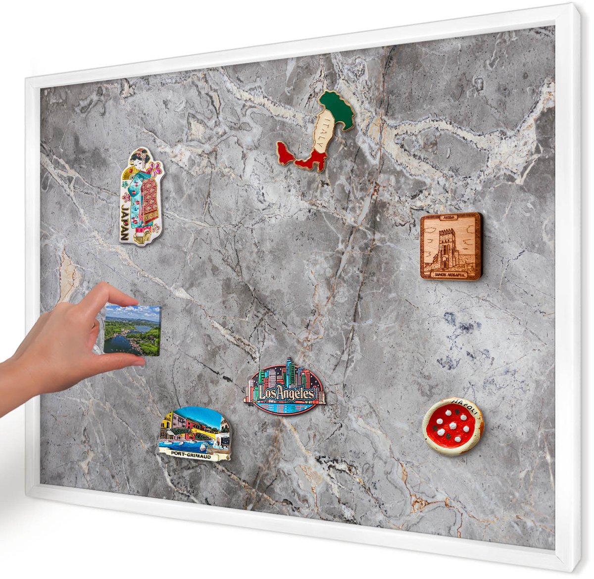 Artprintcave Grijs Magneetbord mit Witte Lijst - 70x50 cm - Marmer Met Patroon Wandbord Magnetisch - Klassiek Magnetisch Bord Voor Magneten - Texturen