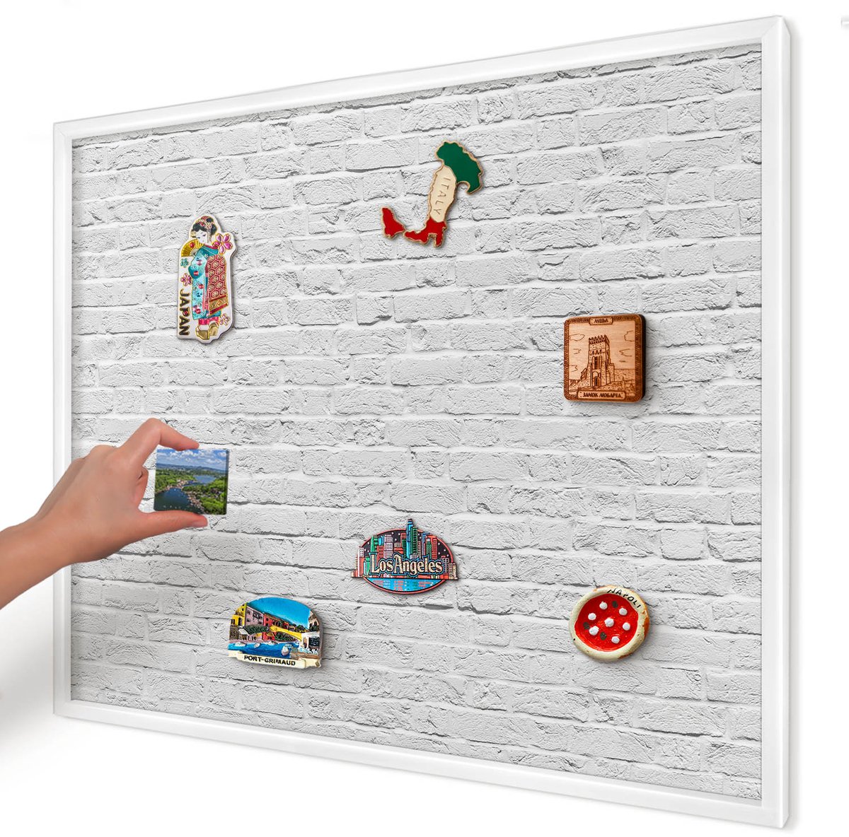 Artprintcave Wit Magneetbord mit Witte Lijst - 80x60 cm - Bakstenen Muur Magnetisch Bord - Minimalist Magneetbord Voor Foto's - Texturen