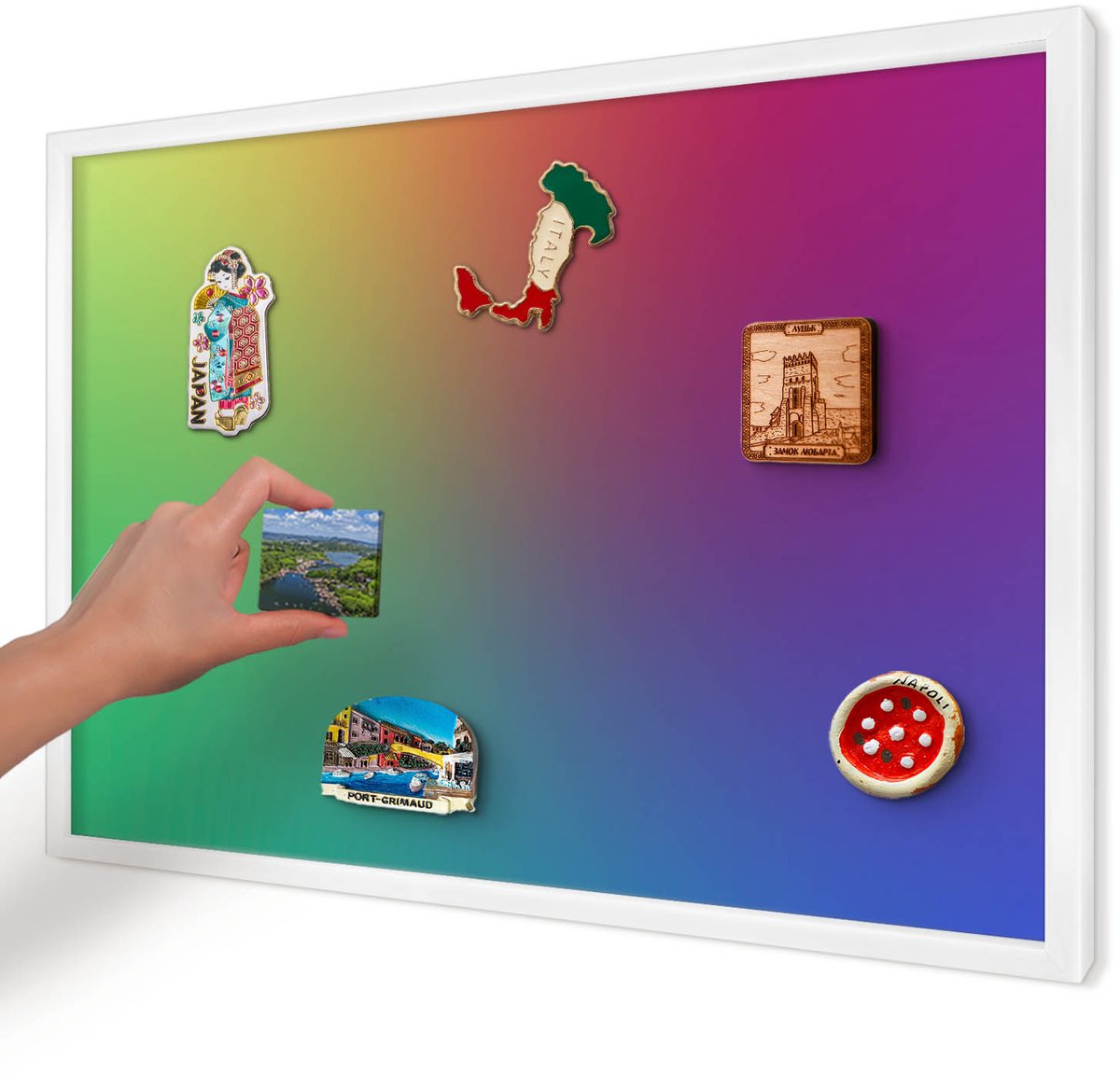Artprintcave Groente Magneetbord mit Witte Lijst - 60x40 cm - Regenbooggradient Memobord Keuken - Abstract Magnetisch Bord - Abstractie