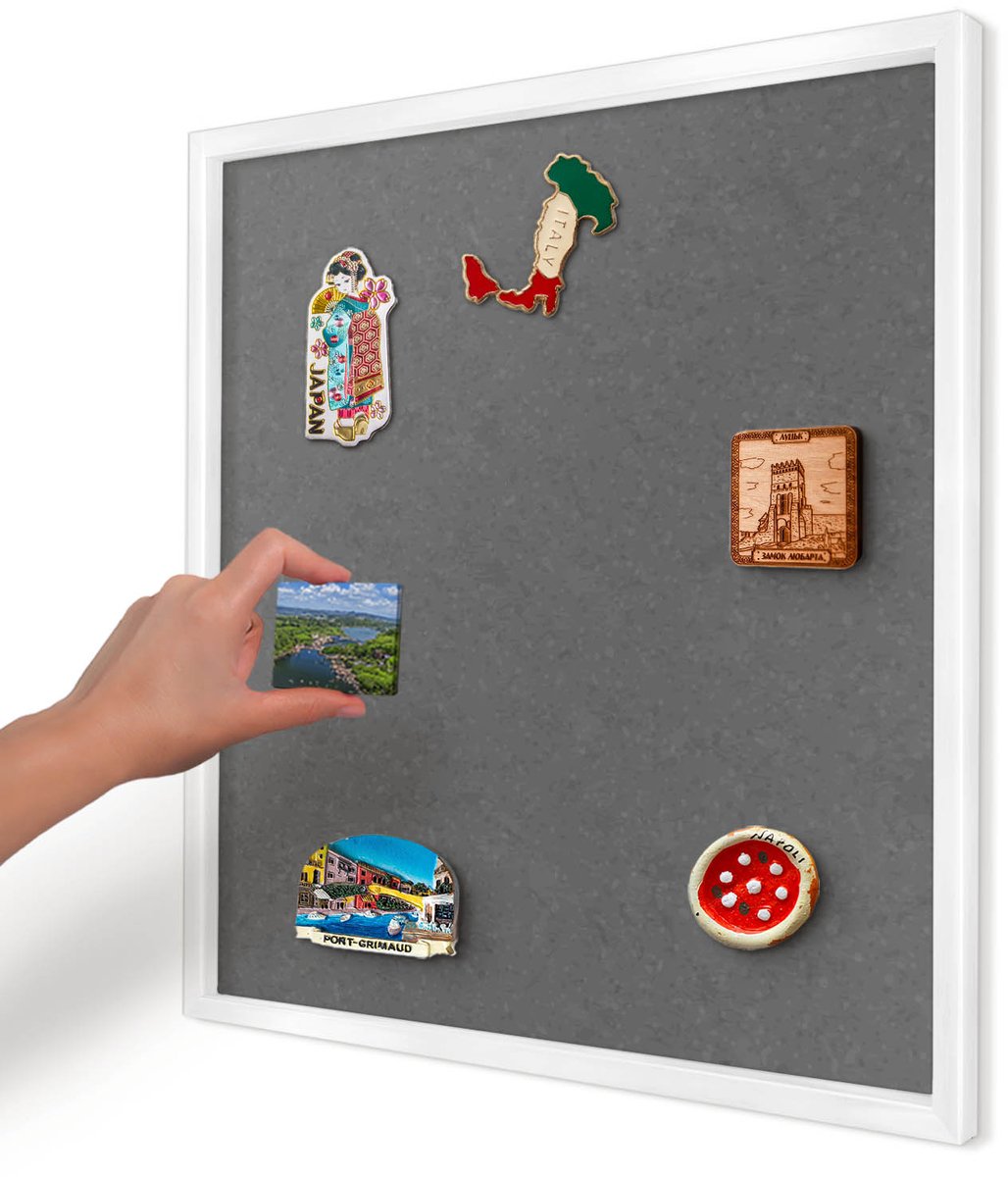 Artprintcave Grijs Magneetbord mit Witte Lijst - 50x50 cm - Grijze Textuur Wandbord Magnetisch - Minimalist Memobord Keuken - Texturen