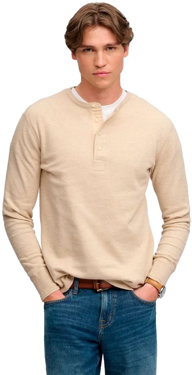 Superdry Mini Slub Waffle Grandad Top Met Lange Mouwen Heren Tops Oatmeal Marle