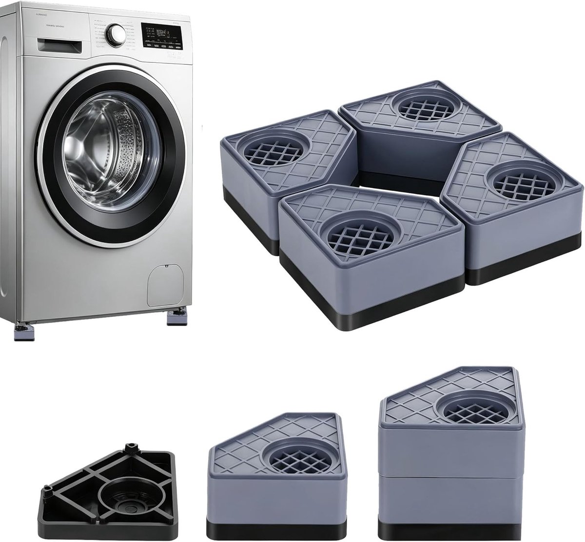 Trillingsdempers voor wasmachines - Antislip stops tegen verschuiven en lawaai, 4 stuks, 4,5 cm hoogte