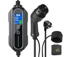 Oplaadkabel Elektrische Auto - Type 2 Lader - Mobiel Opladen - Verstelbare Laadbox - 5 Meter - Zwart