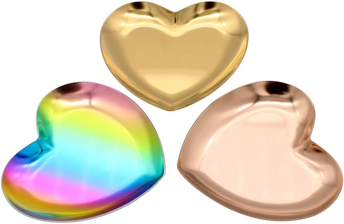 Heart-Shaped Jewelry Plate Nordic 3ps Gold Jewelry Ring Tray Metal Jewelry Storage Display Plate - ShopVlot