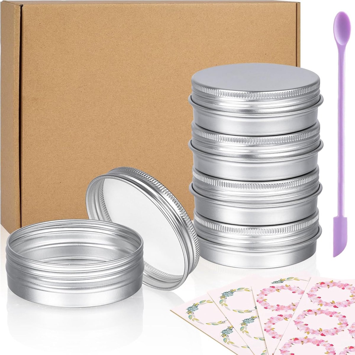 SnelShoppen - 24 Stuks Aluminium Blikjes 60 ml Rond Met Schroefdop Voor Reizen Lege Blikken Voor Kaarsen, Zalf, Cosmetica, Lichtgewicht en Duurzaam