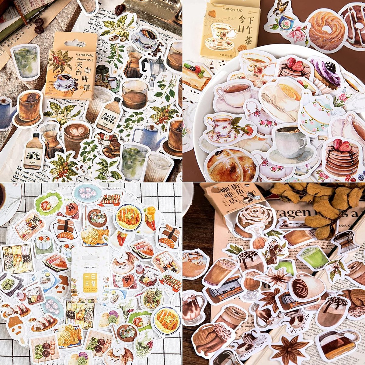 SnelShoppen - 180 Stuks Vintage Stickers, Scrapbooking Stickers voor Dagboek, Notitieboek, Planner, Fotoalbum en DIY Decoratie, 4 Dozen