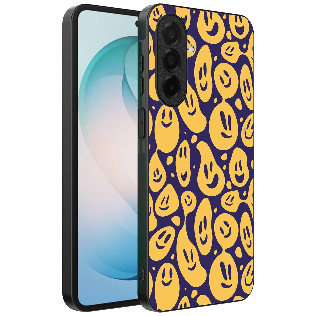 Geschikt voor Samsung Galaxy S26 Plus Telefoonhoesje met smiley opdruk - TPU backcover case emoji design - Paars Geel - Smartphonica geschikt voor Samsung Galaxy S26 Plus