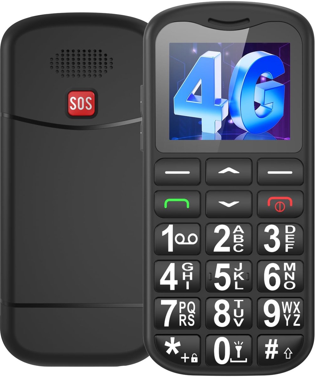 Omgoods- Mobiele Telefoon 4G - Senioren Telefoon Grote Toetsen - SOS-Knop - Laadstation - Hoog Volume - Eenvoudig te Bedienen