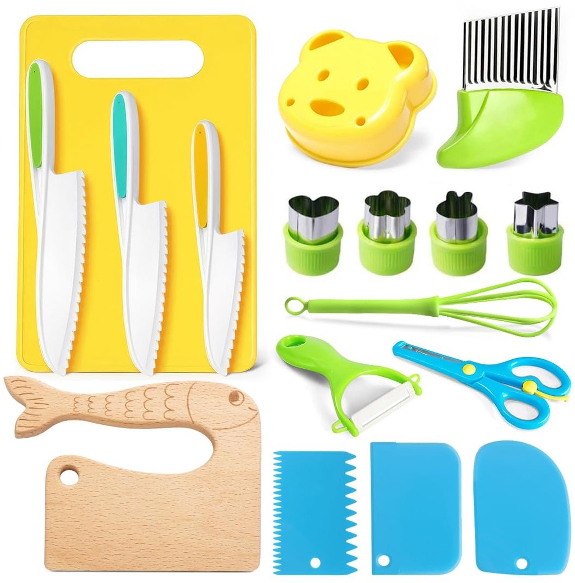 Omgoods - Montessori Keuken Gereedschap Set voor Kinderen - 17-delige Set met Messen en Snijplanken