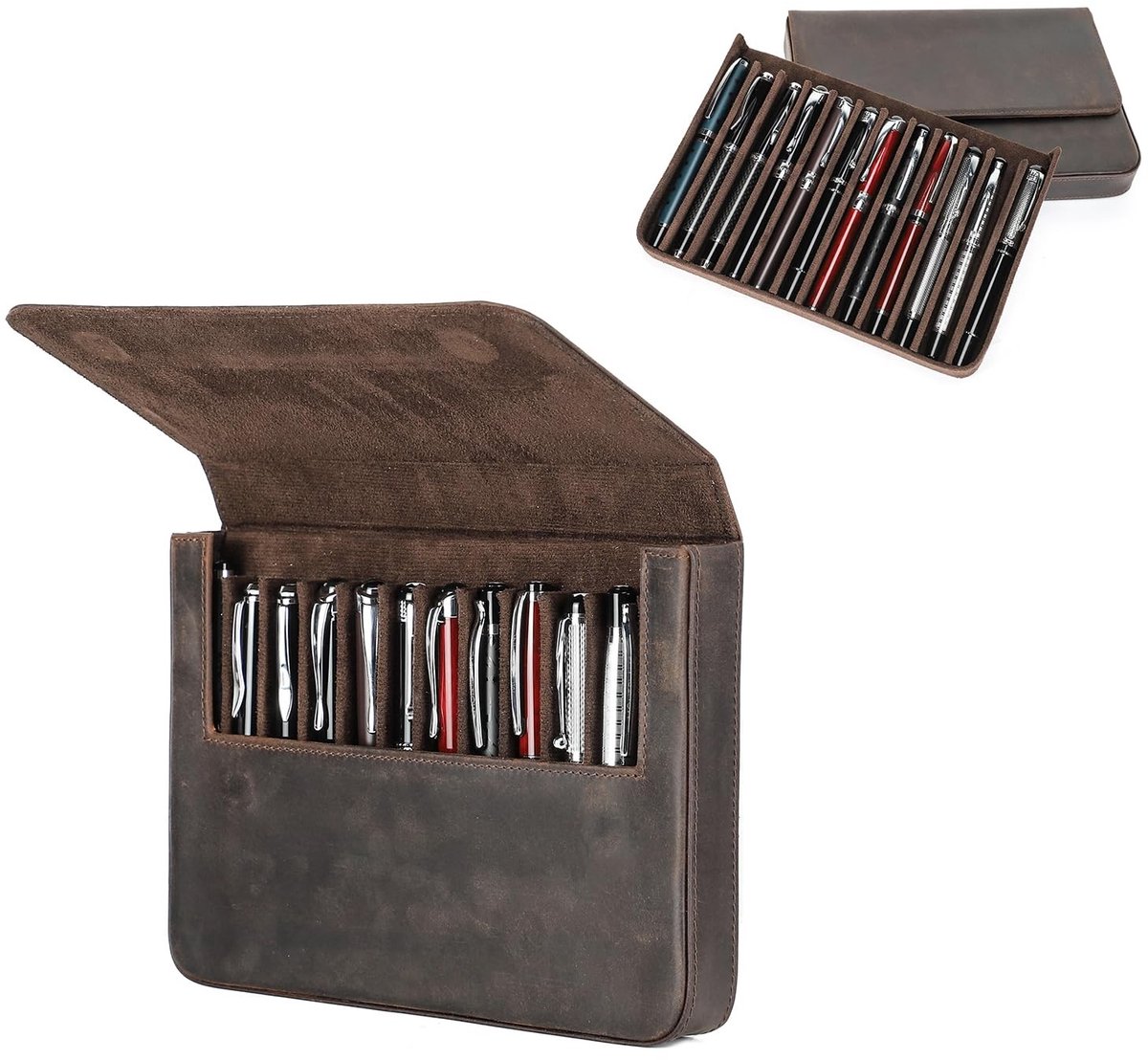 Omgoods - Vintage Leren Pennen Organizer met 12 Slots