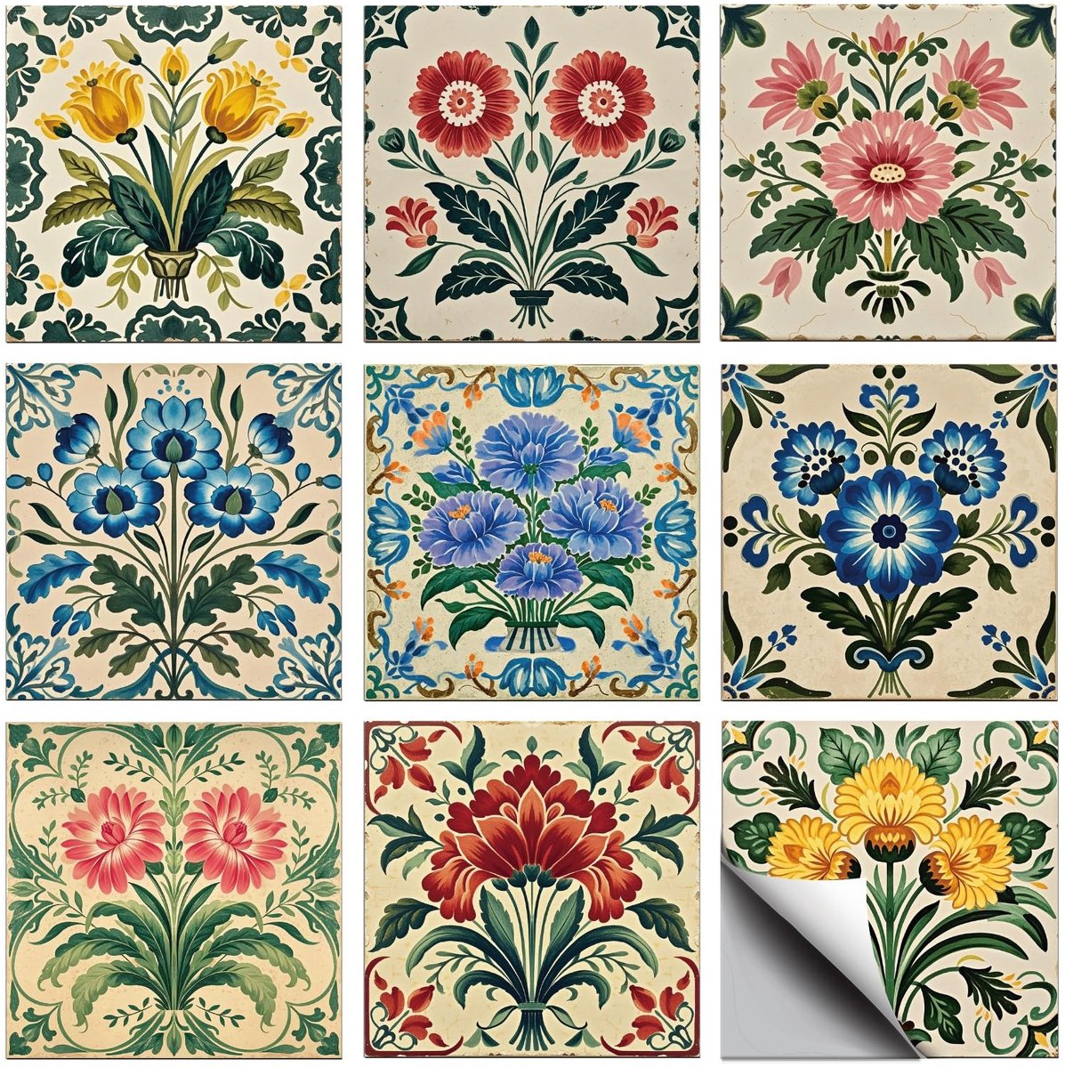 Omgoods - Set van 36 Retro Bloemen Wandstickers voor Keuken en Badkamer