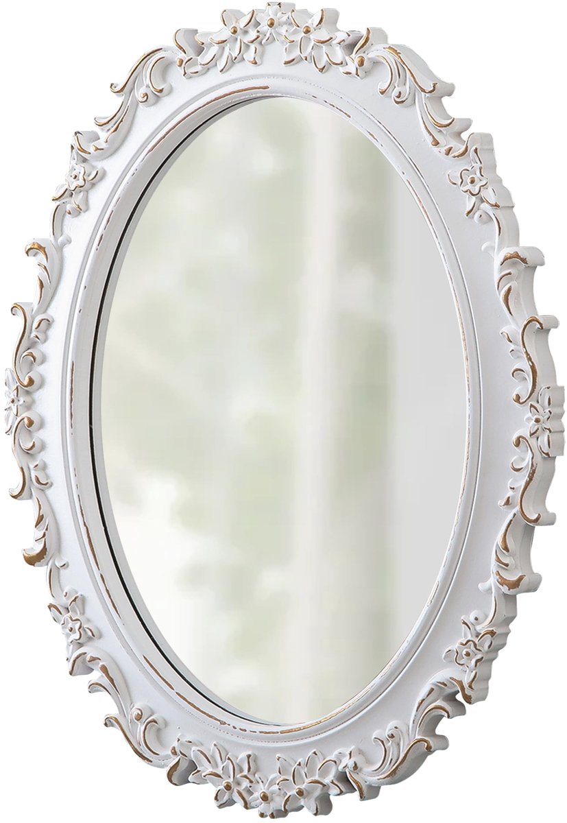 Omgoods - Vintage Ovalen Wandspiegel met Houten Frame
