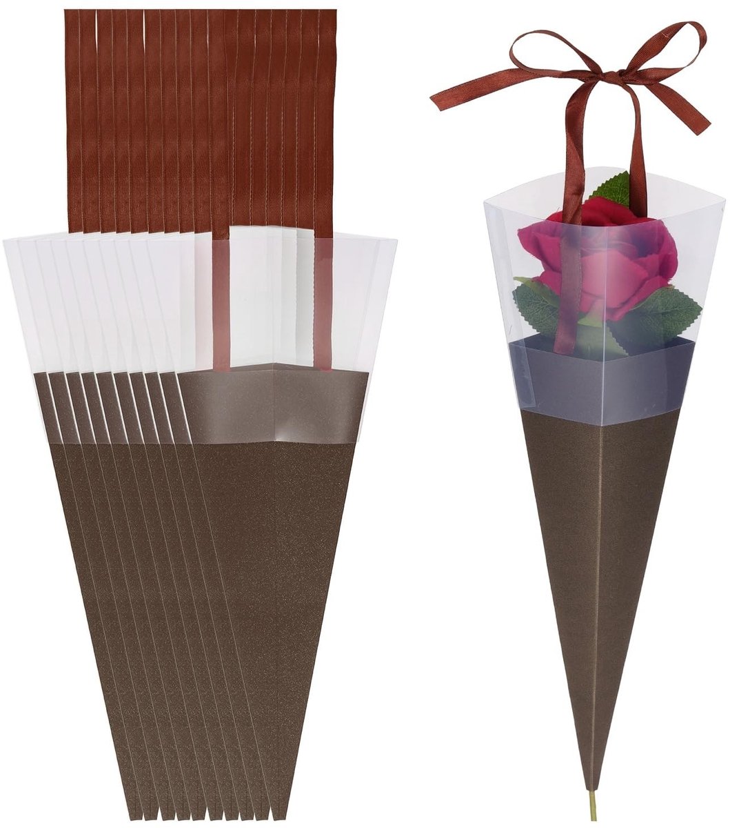 Omgoods - 24 Stuks Bloemen Inpakzakken met Linten, Koffiekleur