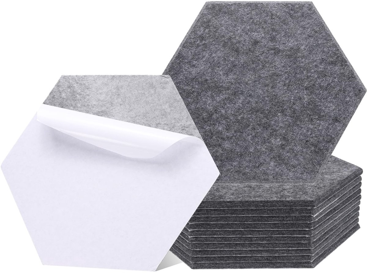 Omgoods - Set van 12 Geluidsisolerende Hexagonale Panelen 30x26cm - Zelfklevend in Donkergrijs