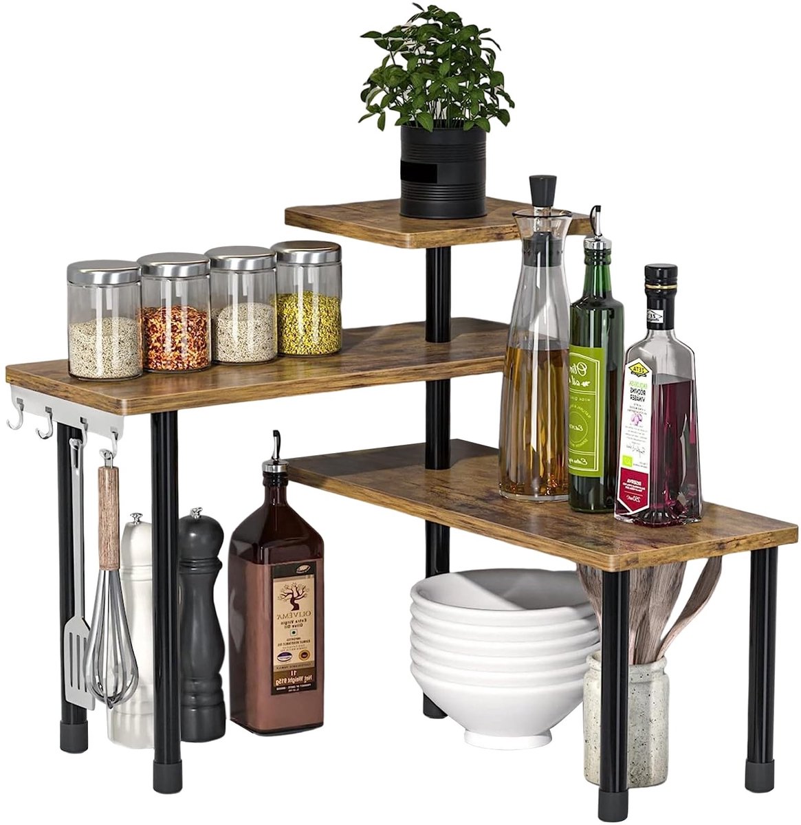 Omgoods - Hoekplank met 3 Niveaus - Ruimtebesparende Plank voor Keuken en Badkamer