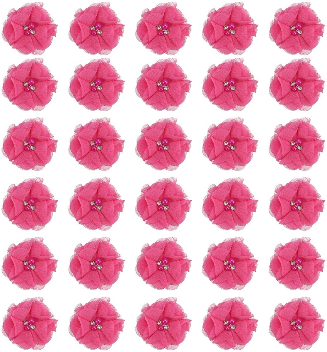 Omgoods - Chiffon Bloemen Appliques met Rhinestone en Parels, 30 Stuks