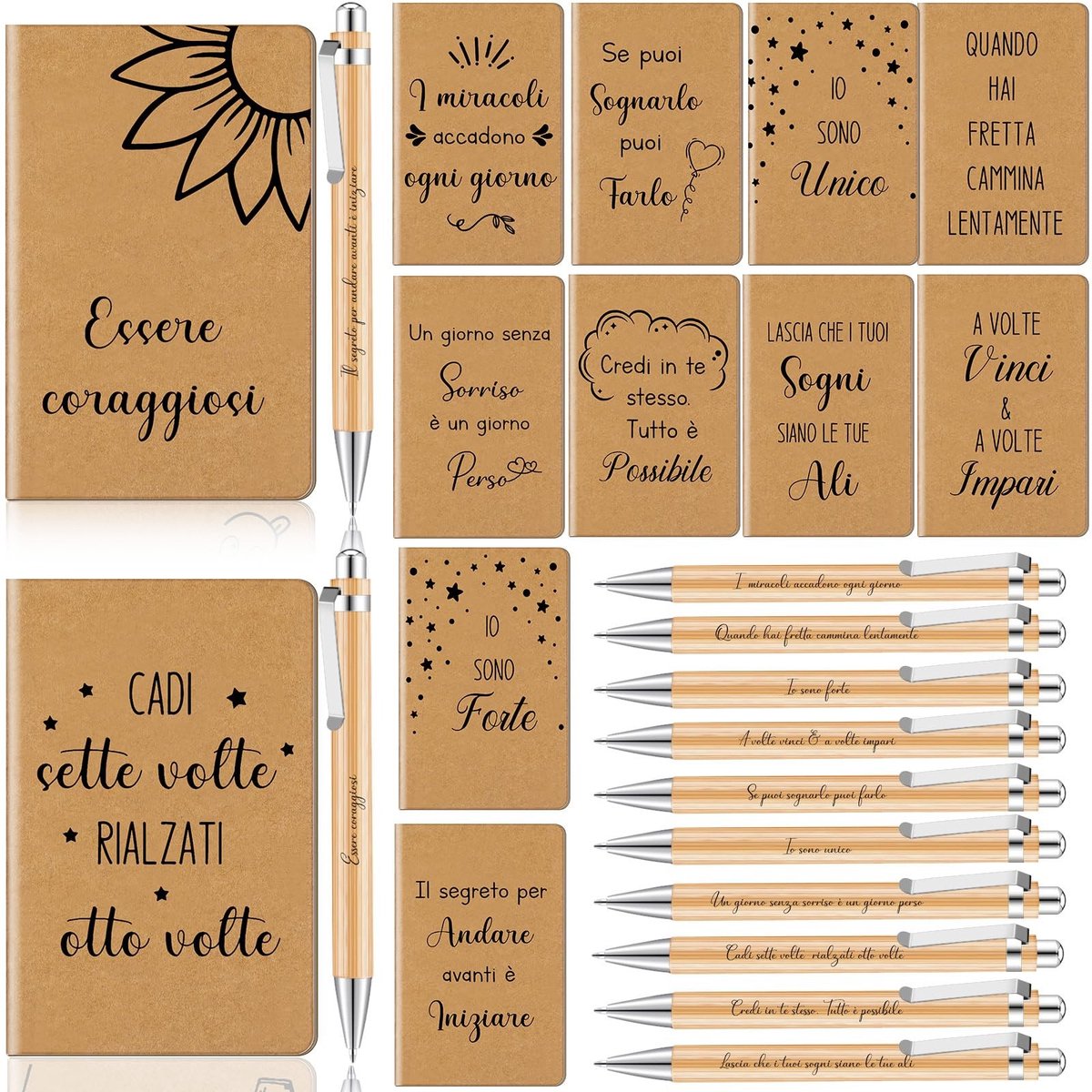 Omgoods- Notitieboeken Set van 12 - Mini-dagboek - Motiverende Pennen - Cadeaus voor Leraren - Inspirerende Souvenirs - 12,4 x 8 cm - Schrijfblok
