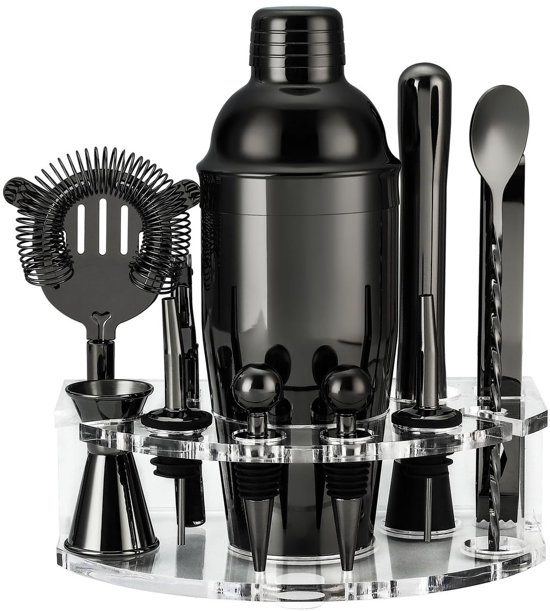 Omgoods - Cocktail Shaker Set met Acryl Stand - 12-delige Bartender Kit Met Cocktailrecepten