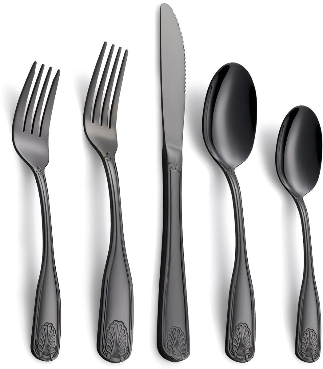 Omgoods - 20-Piece Zwart Bestekset voor 4 Personen, Roestvrij Staal