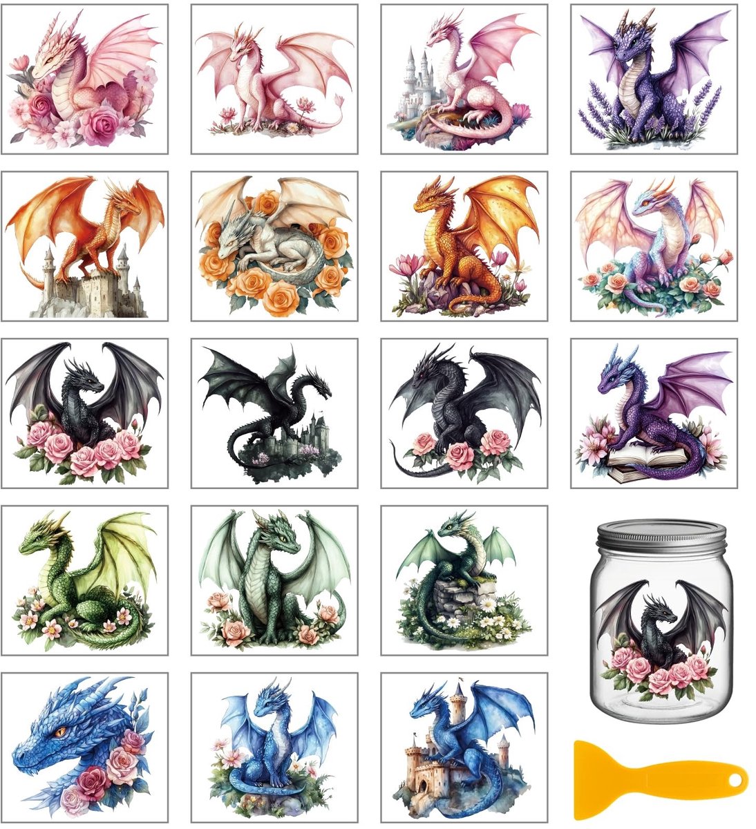 Omgoods - Set van 18 Fantasie Draak Transfer Stickers voor Creatieve Decoraties