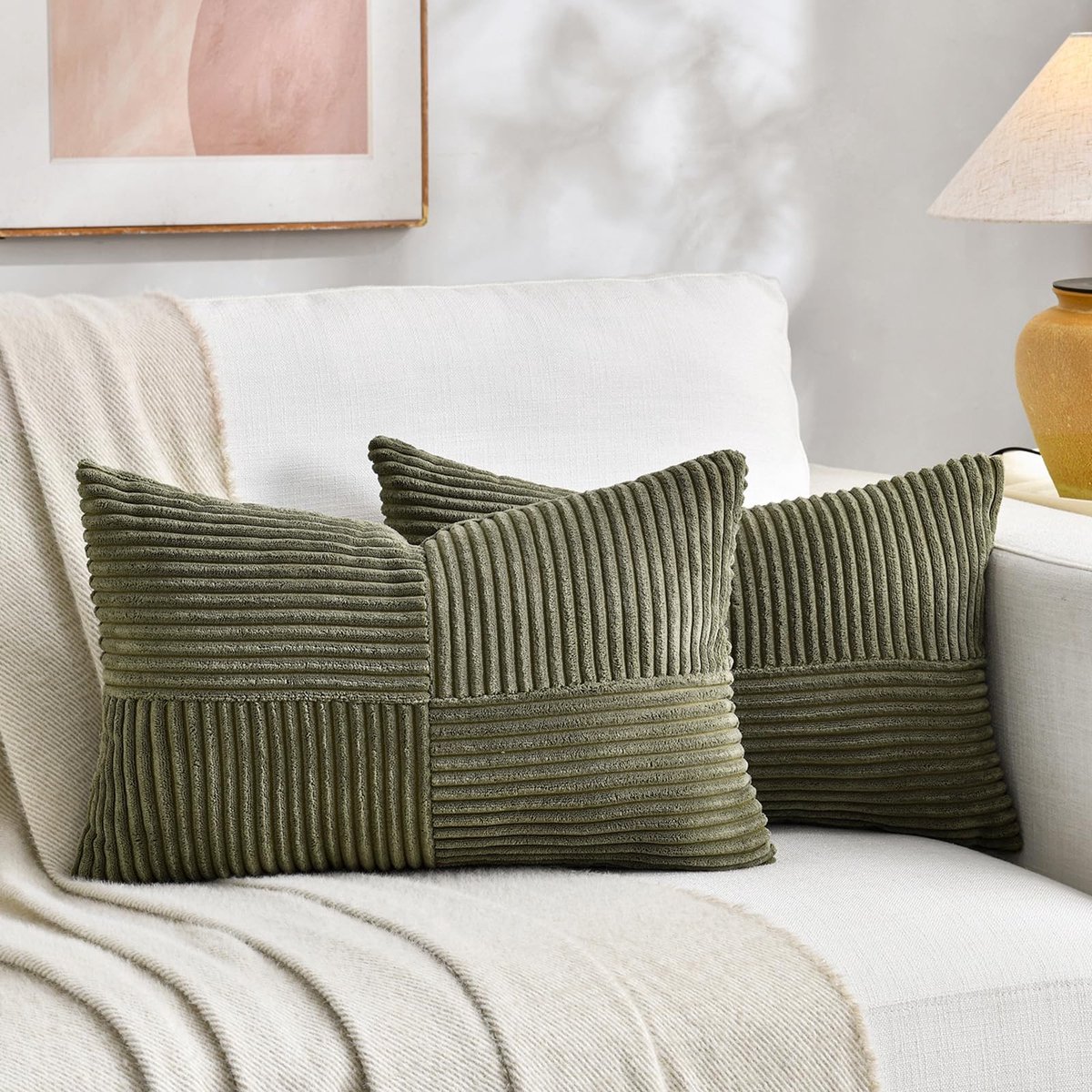 Omgoods - Set van 2 Boho Kussenhoezen - 40x65 cm Olijfgroen