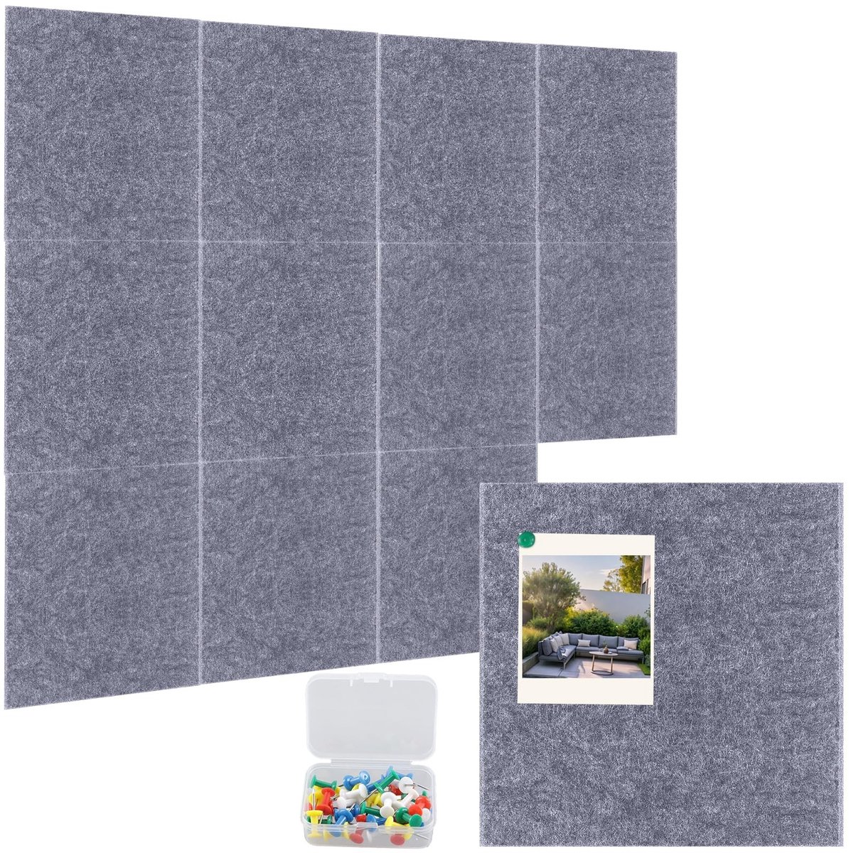 Omgoods - Set van 12 Zelfklevende Vilt Prikborden 30x30cm Donkergrijs