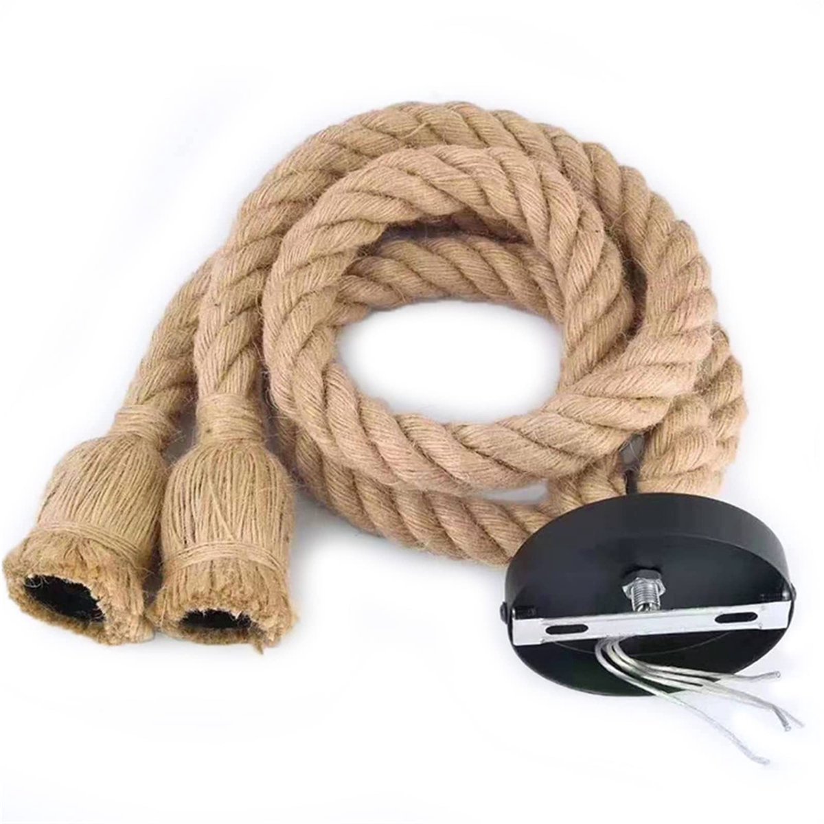 Omgoods - Henneptouw hanglamp - Retro touw verlichting - Natuurlijke uitstraling - E27 fitting - Geschikt voor eetzaal, café, bar - Vintage stijl