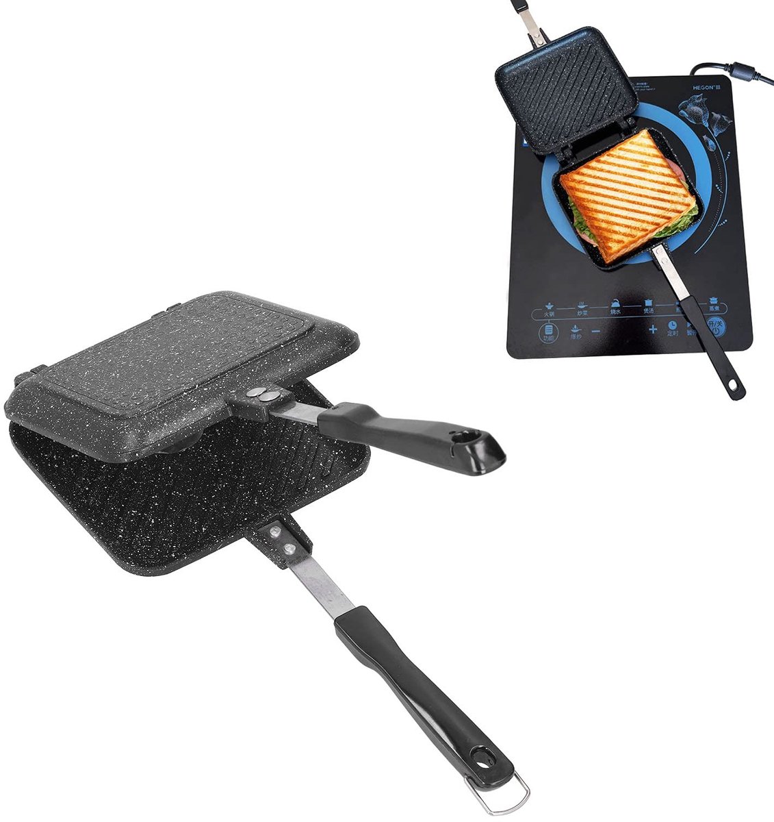 Omgoods- Broodrooster met Tostiklemmen - Dubbelzijdige Toastiemaker - Hittebestendige Handgrepen - Aluminium - 34,5 x 15 x 3,5 cm - Ontbijtgamechanger - Tostiapparaat