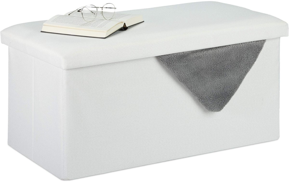 Omgoods - Opbergpoef met Zitplaats, Witte Stof