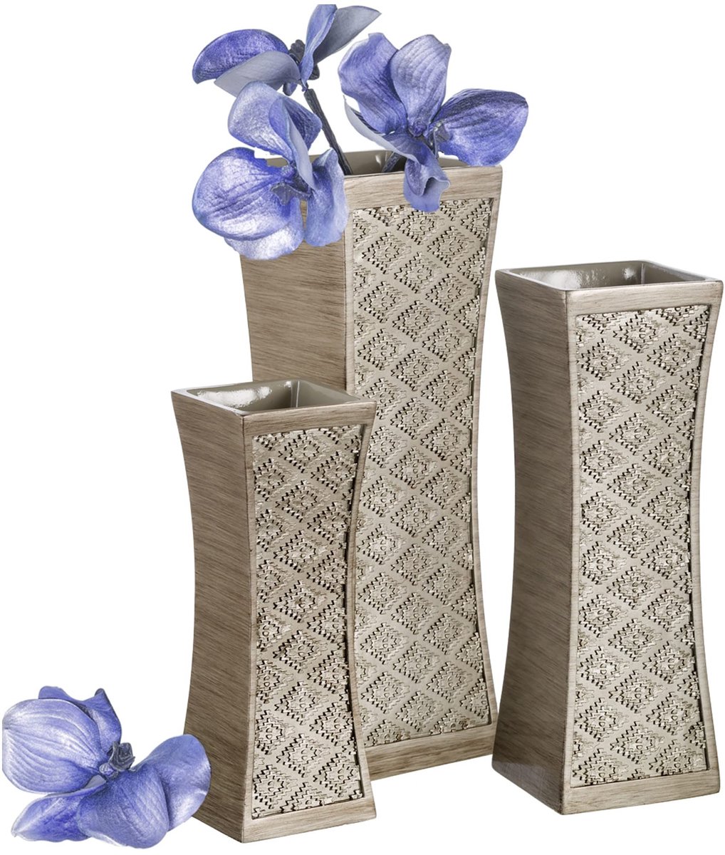 Omgoods - Set van 3 Decoratieve Vazen in Geborsteld Zilver