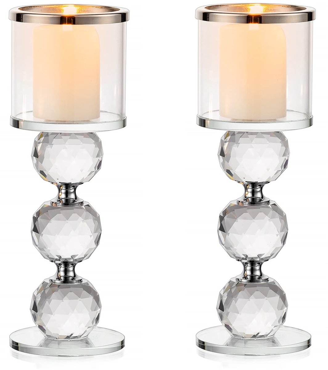 Omgoods - Set van 2 Kristallen Kaarsenhouders, Transparant Glas
