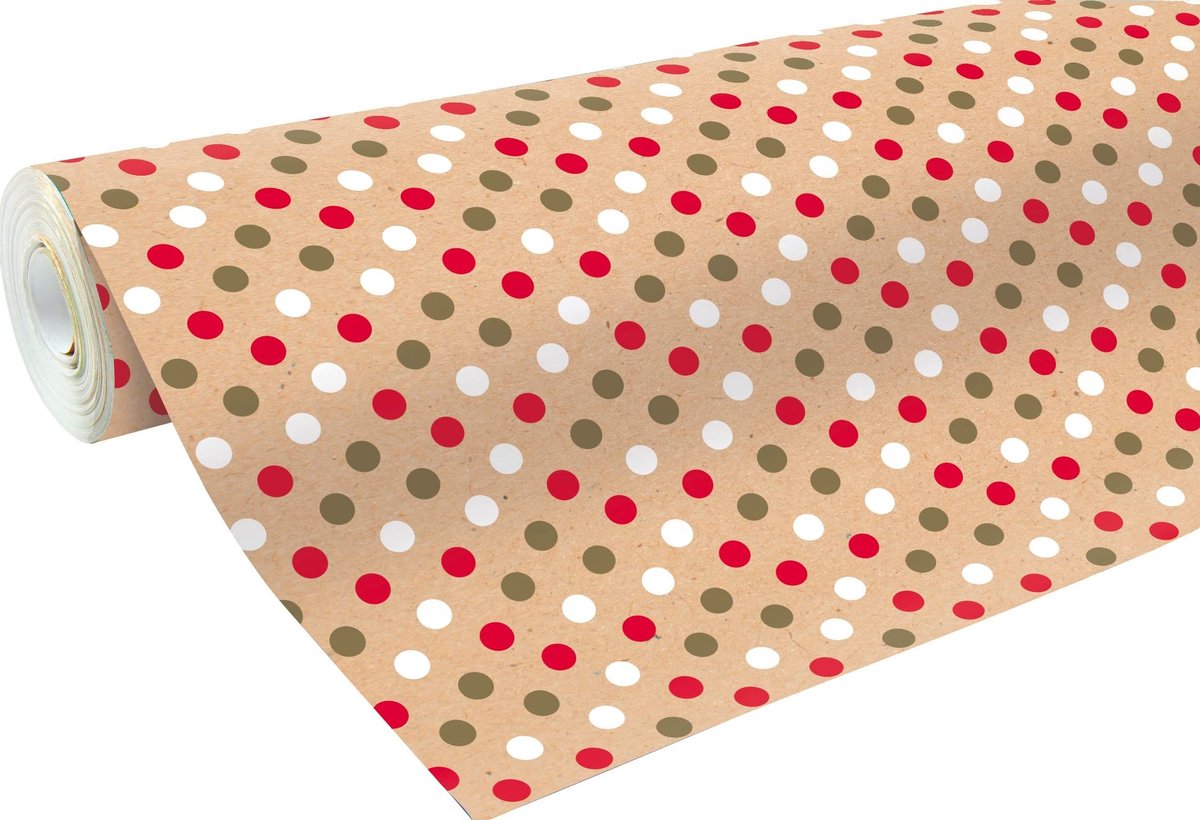 Omgoods - Recycled Kraft Inpakpapier met Dots Design - 70cm x 50m