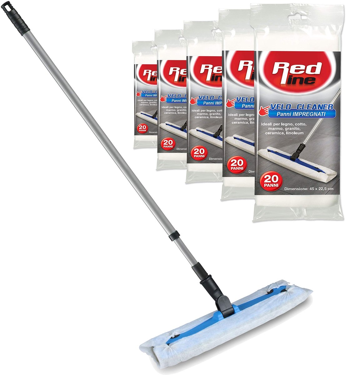 Omgoods- Vloerreinigingsset Uitschuifbaar Handvat 130 cm - 100 Elektrostatisch Geïmpregneerde Doeken - 39,5 cm x 11 cm - Compatibel met Swiffer-systemen - Hoogwaardige Kwaliteit - Reinigingsset