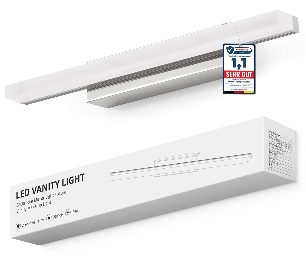 Omgoods - LED Spiegellamp Badkamer 40 cm Natuurlijk Wit Licht IP44 9W Spiegelverlichting zonder Boren