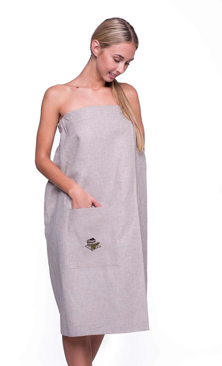 Omgoods - Saunakilt voor Dames - Linnen Katoen Wellness Handdoek met Klittenband (85x145 cm)