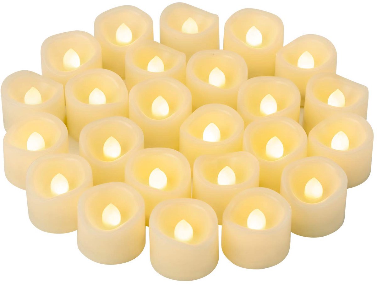 Omgoods- Theelichtjes 24 stuks - LED Vlamloze Kaarsen - Flikkerend Effect - Veilig voor Decoratie - Lange Batterijduur - Diameter 3,8 cm - Votiefkaarsen