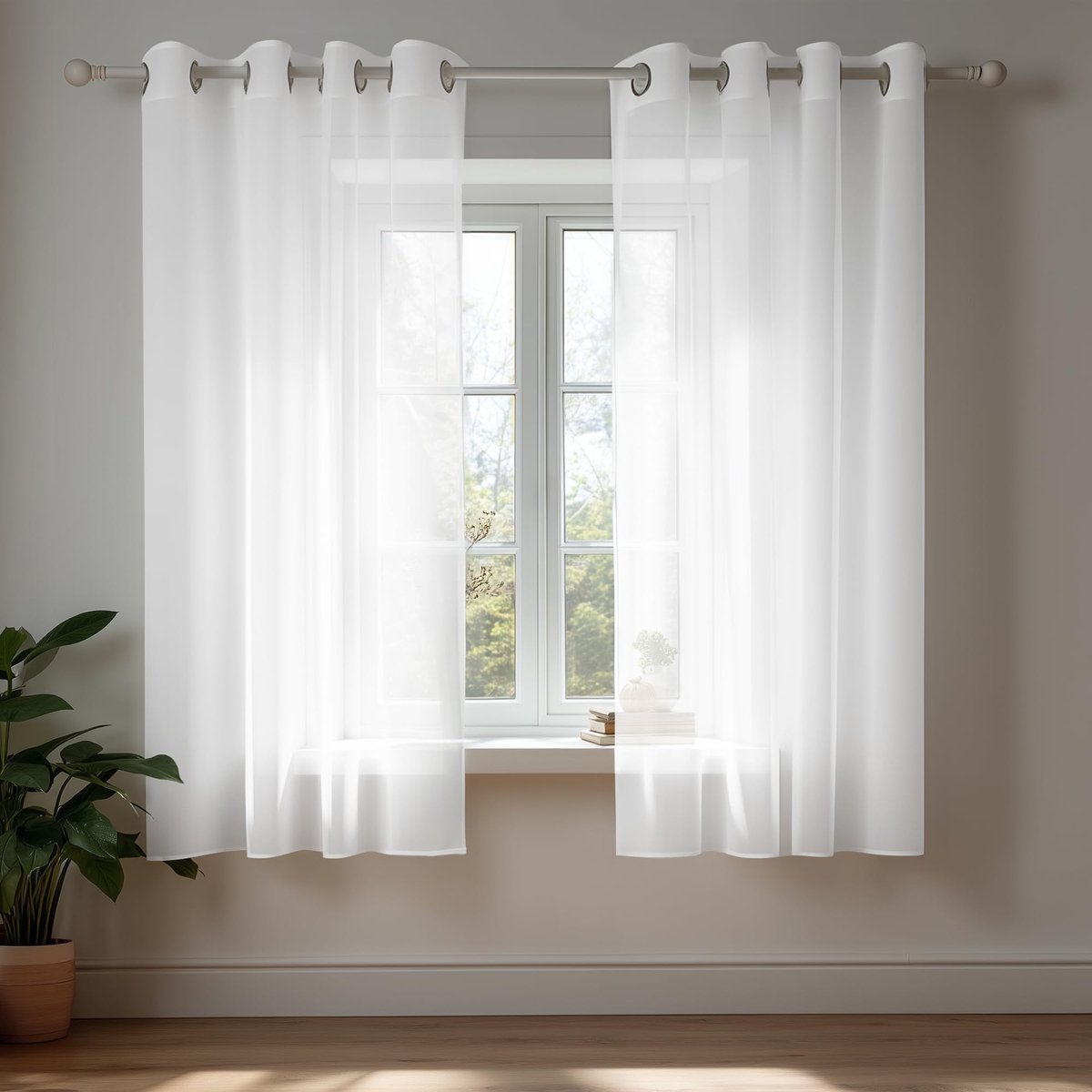Omgoods - Set van 2 Transparante Gordijnen met Ringen voor Woonkamer en Slaapkamer