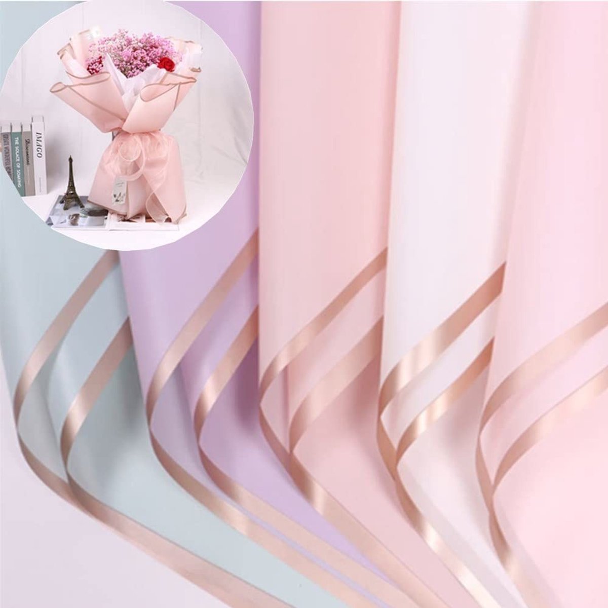 Omgoods - Waterdicht Inpakpapier met Gouden Rand - 25 Vellen, 5 Kleuren
