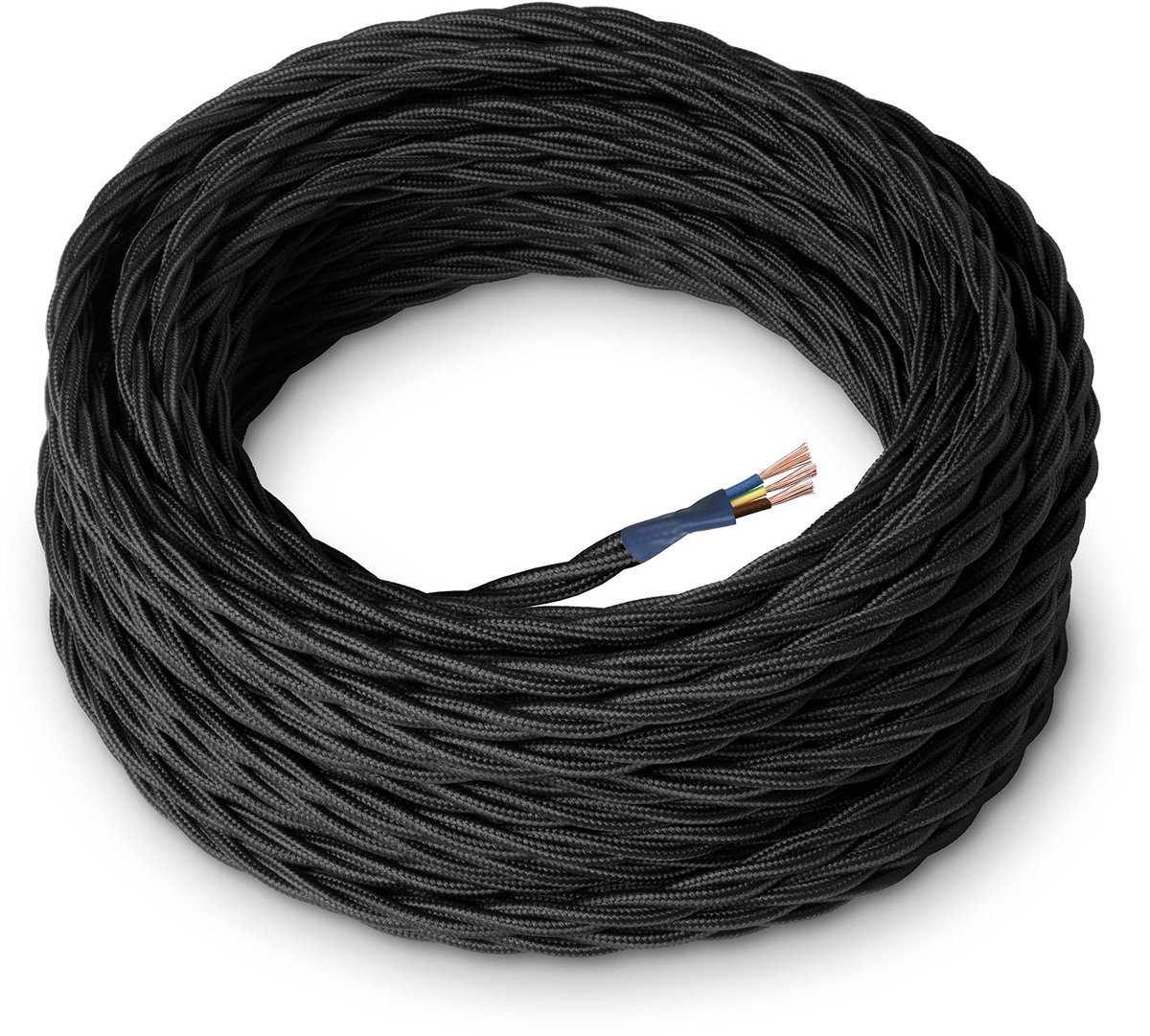 Omgoods - Textiel Kabel voor Lampen Zwart, Gevlochten, 5 m met Aardingsdraad