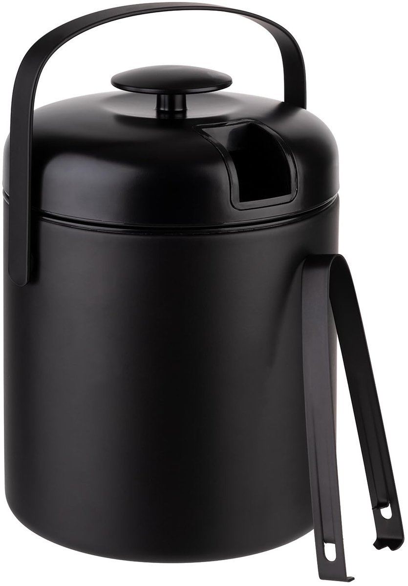 Buddy´s Bar 66191 - Professionele ijsemmer - zwart - 1,3 liter - met deksel, ijstang en druiprooster