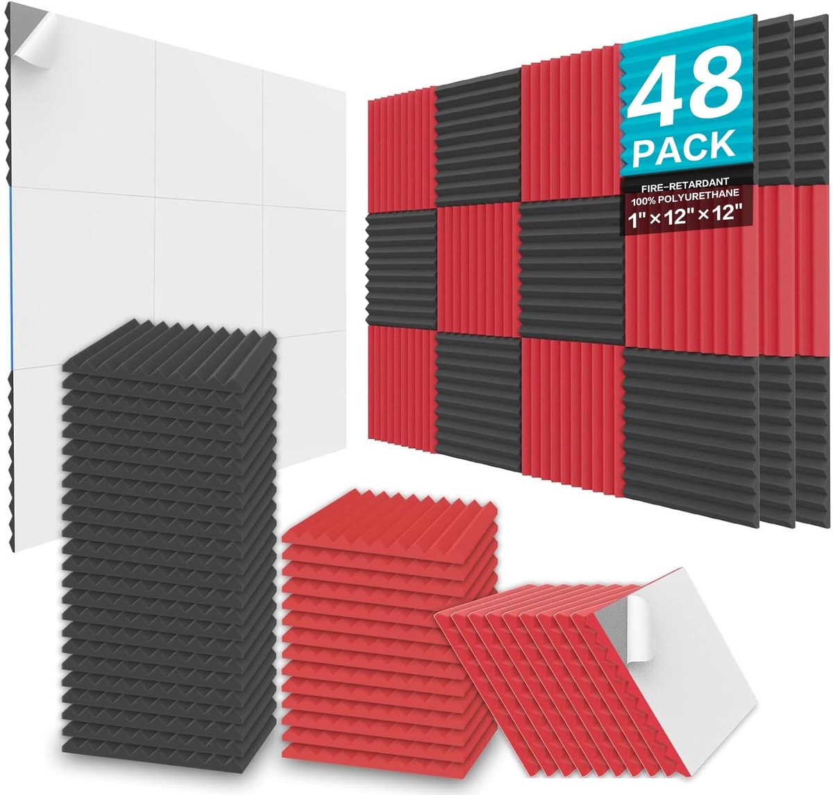 Omgoods - 48 Stuks Akoestische Schuimplaten - Geluiddempende Wandpanelen