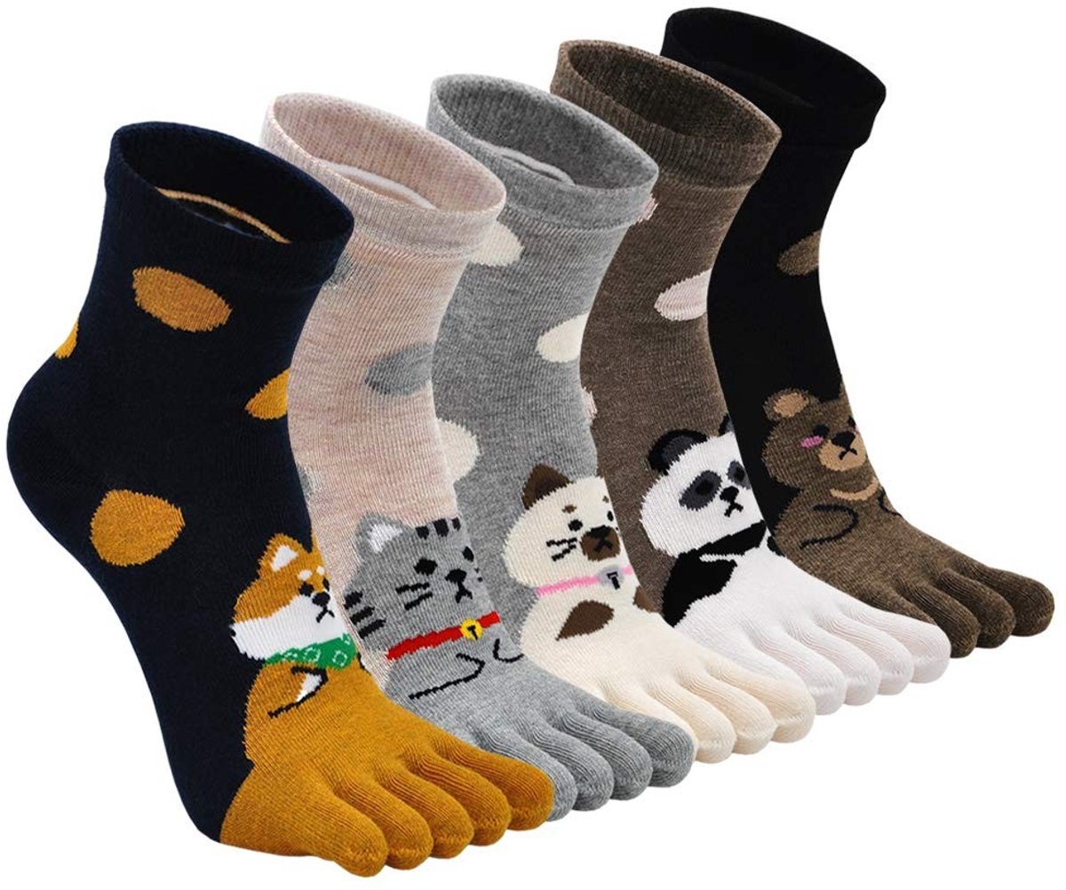 Omgoods - Vijfvingersokken voor Dames met Leuk Dierenpatroon