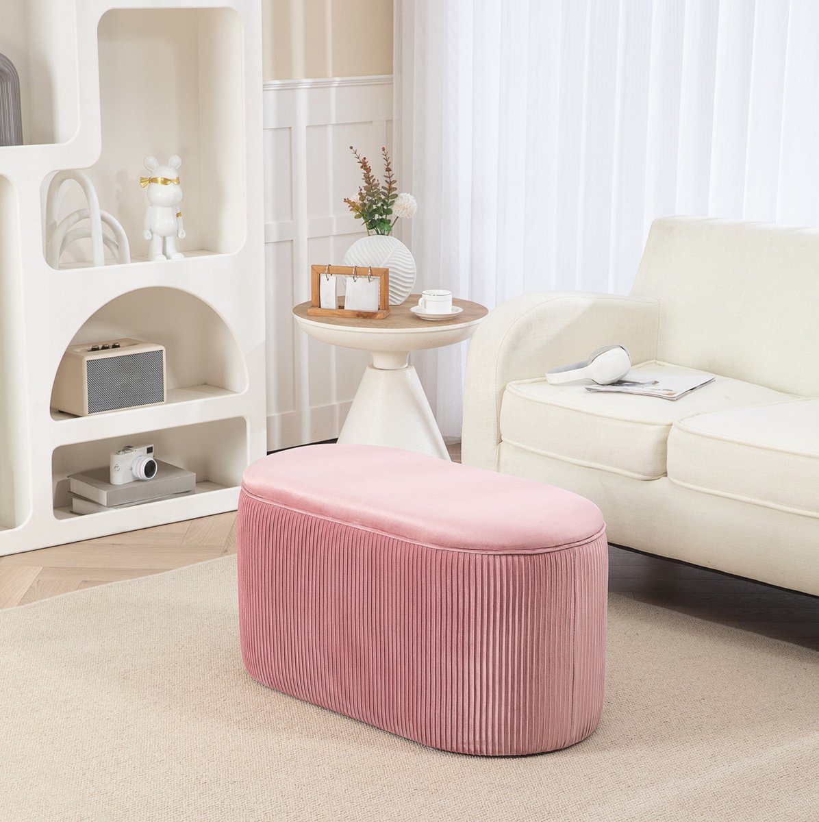 COVREO Opbergbank 81x40x41 cm roze, polyester met opbergruimte