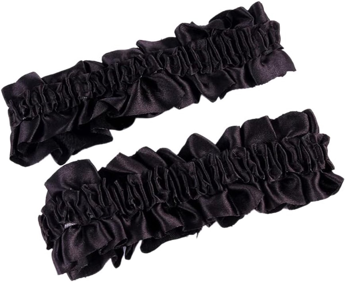 SnelShoppen - 2 Stuks Bruids Elasta Satijnen Garter Band met Kant voor Trouwen Bruidsjuwelen Sexy Garter Band Zwart voor Bruiloft Feest