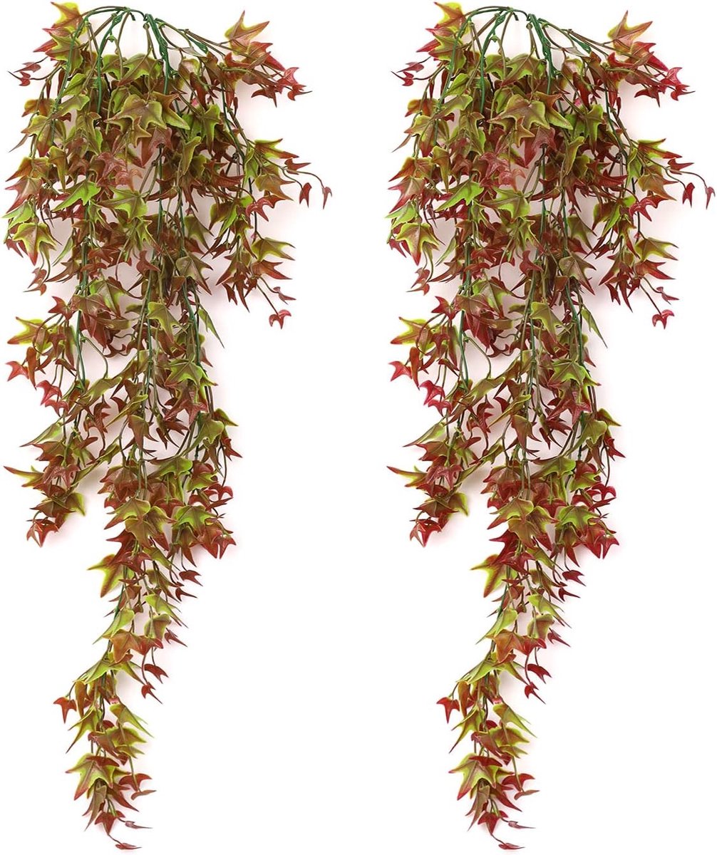 SnelShoppen - 2 Stuks Hangende Kunstplanten 70 cm, Rode Kunstplanten, Onderhoudsvriendelijk, Decoratie voor Tuin, Schuur, Bruiloften en Feesten